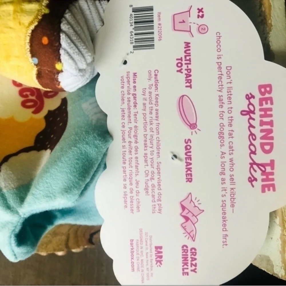 Bark Box Noco Doggo Ice Cream Plush Dog Toy Crinkle Squeaker NWT